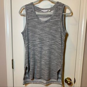 Athleta Workout Top, Layered Back, Gray with Gray Stripes, Medium, EUC